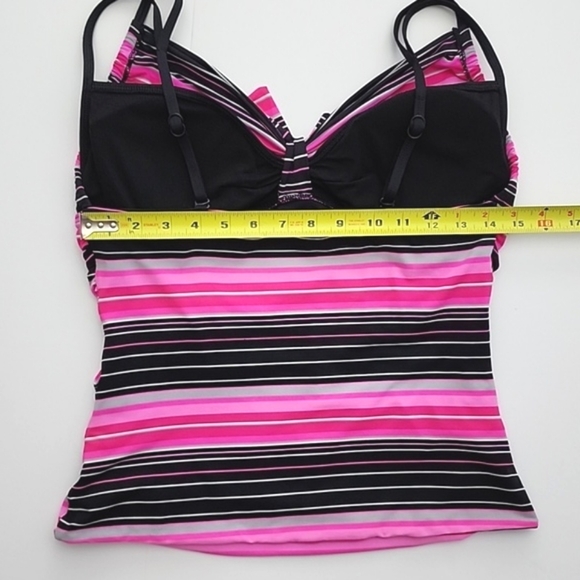 BAKU Australia Tankini Swim Top Pink Black Stripes Ruched Waist Size 11/12 - Picture 12 of 14